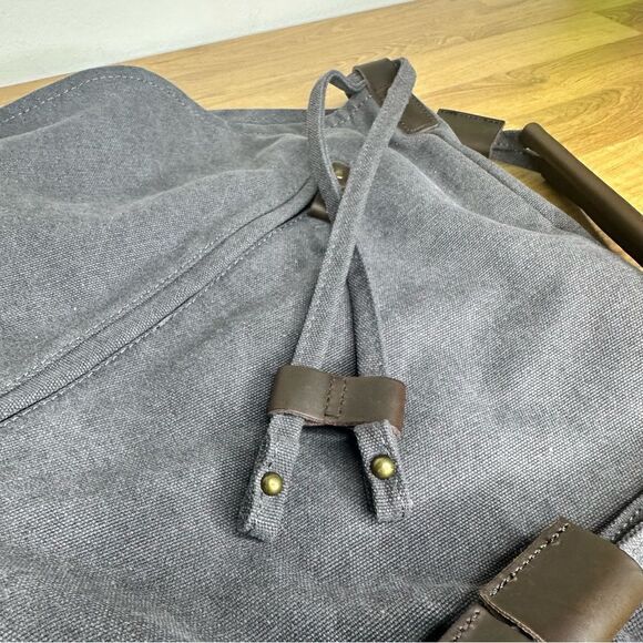 Coofit Canvas Preppy Unisex Retro Messanger Bag Grey Outer Pocket - Picture 5 of 11